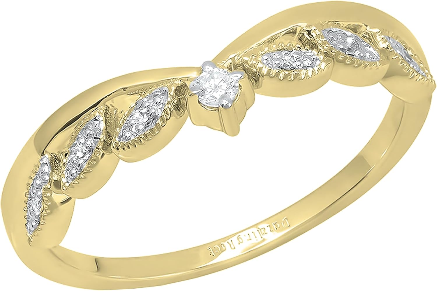 Dazzlingrock Collection 0.10 Ctw Round White Natural Diamond Women Chevron Crown Leaf Wedding Band 1/10 CT, 14K Real Solid Gold
