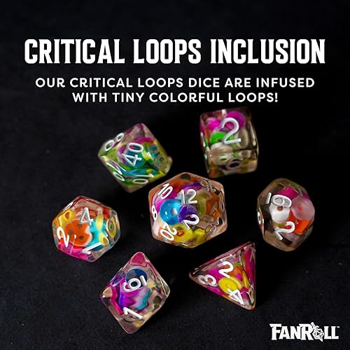 Miniatura 2 de FanRoll by Metallic Dice Games - Juego de dados DND de resina de 0.630 in bucles críticos, dados de juego de rol para Calabozos y Dragones