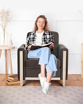 Comfy Sofa Couch with Spring Cushion Comfy Upholstered 3 Seater Sofa Love-Seat Sofas & Couches with Deep Seat, Ultra Thick Cushion Compact Small Couch for Bedroom Apartment Office (Dark Brown, Single)