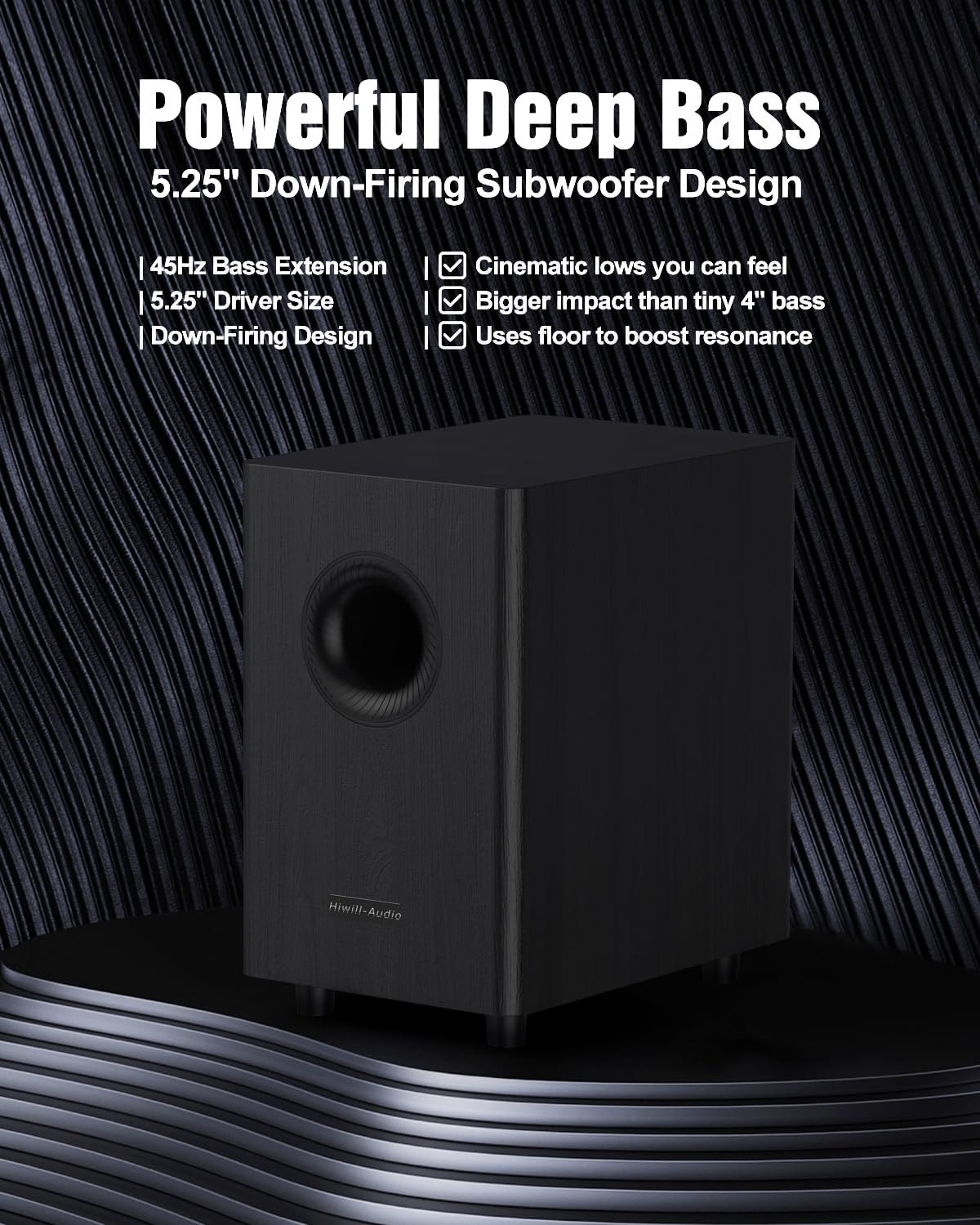 Sistema audio Virtual Surround 5.1.2 in legno, 4 altoparlanti surround cablati, potenza di picco 400W, soundbar per Smart TV con subwoofer, bassi profondi da 5,25", sistema TV Home