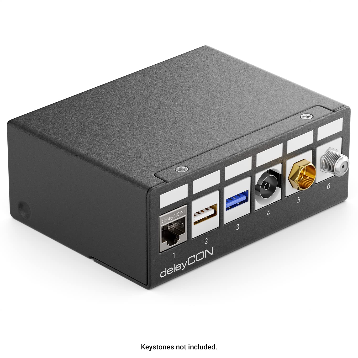 deleyCON 6 Ports 1U Patch Box for 14.9mm x 17mm Keystone Module with e.g. RJ45 Jack BNC Coaxial Jack F Socket RJ-11 Antenna Jack USB Toslink PS2 HDMI - Black deleyCON 6 Ports 1U Patch Box for 14.9mm x 17mm Keystone Module with e.g. RJ45 Jack BNC Coaxial Jack F Socket RJ-11 Antenna Jack USB Toslink PS2 HDMI - Black