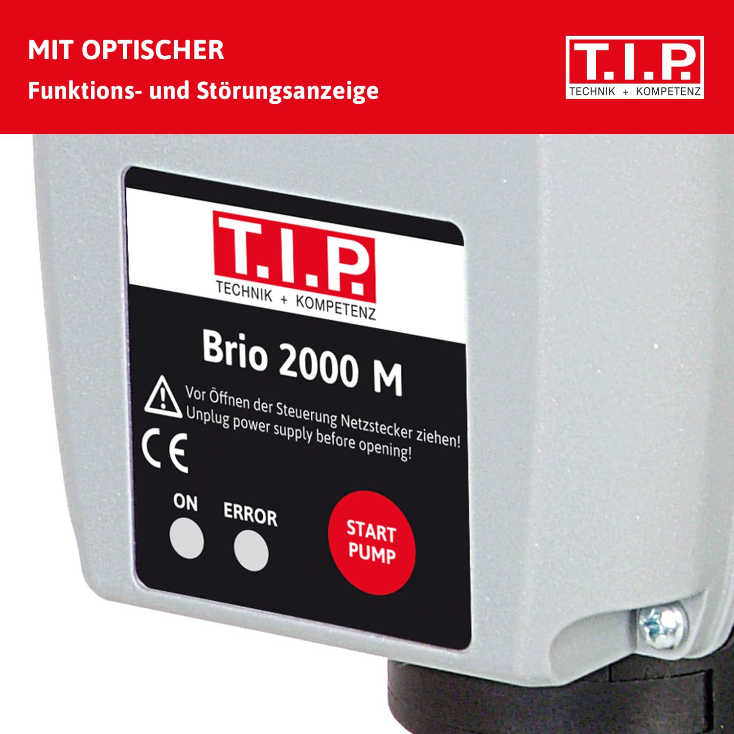 T.I.P. Elektronische Pumpensteuerung BRIO 2000 M, Plug and Play für Tauchdruck-, Tiefbrunnen-, Zisternen- und Gartenpumpen 1,5–3,5 bar, Automatisch, Trockenlaufschutz, Einfache Installation
