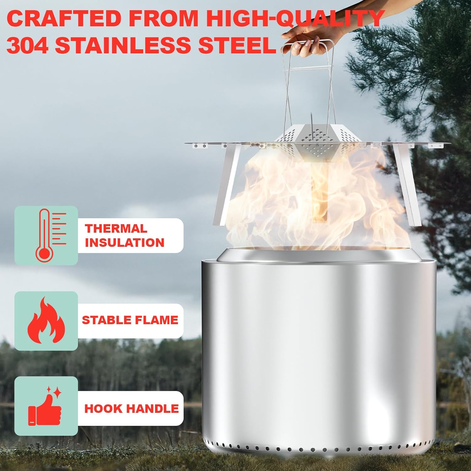 Fire Pit Surround Tabletop & Heat Deflector for Solo Stove Yukon 27'',Powder-Coated Steel Stove Table Surround with 304 Stainless Steel Fire Pit Pellet Adapter Diffuser for Solo Stove