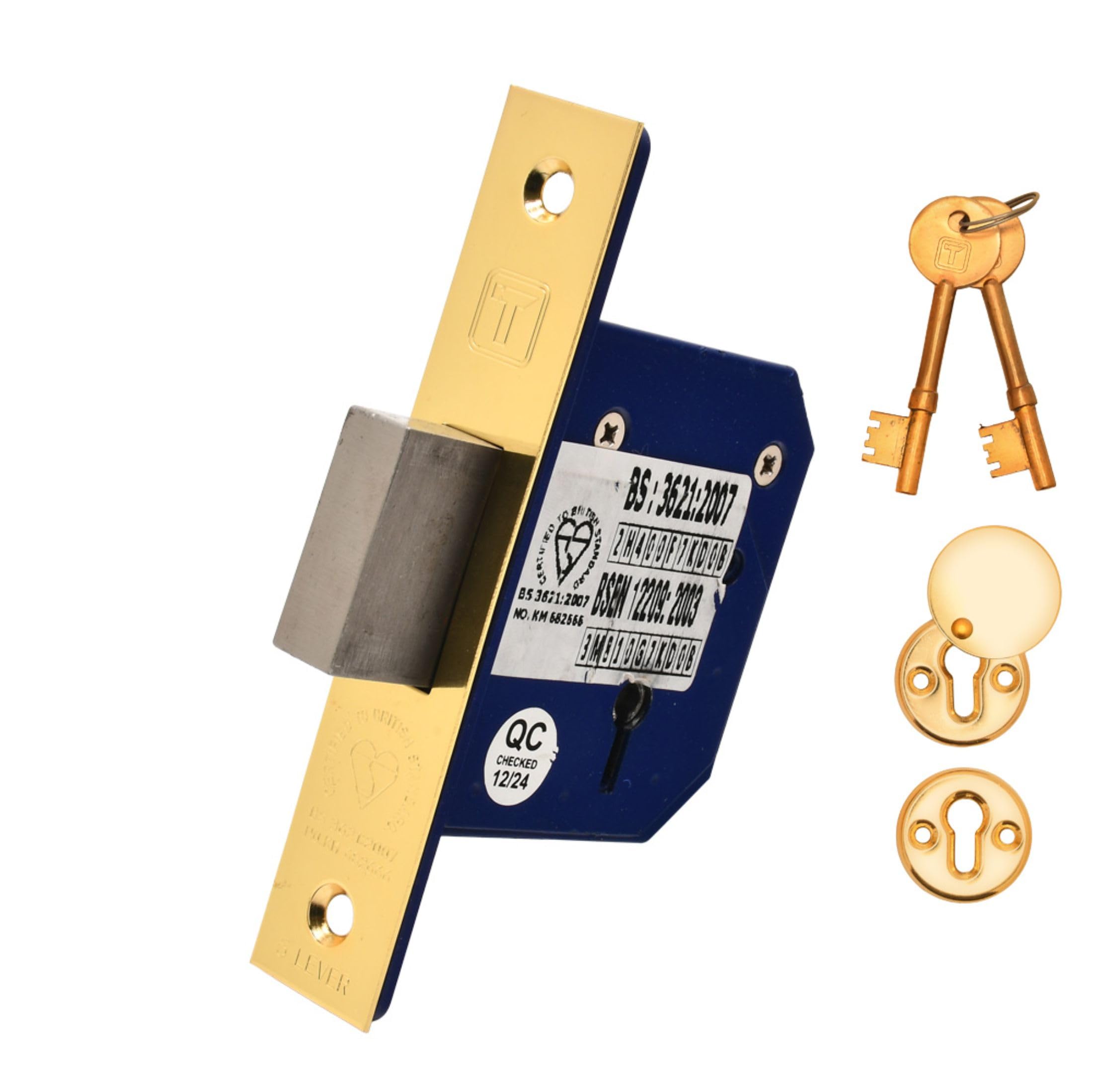 TSS Retro Fit British Standard 5-Lever Mortice Deadlock | BS3621 High-Security Door Lock | 40 mm Backset Mortice Deadlock | 5-Lever Dead Lock for External Doors | with Fixings (Brass, 3 Inch)