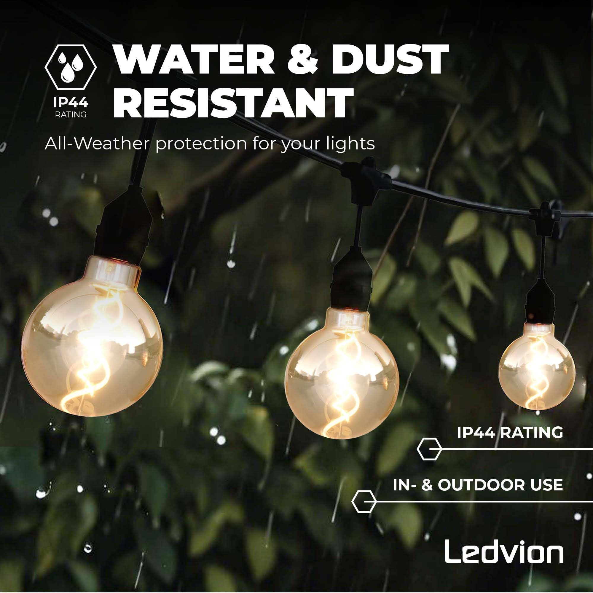 Ledvion - Guirlande LED 10M + 3M Câble d'Extension, Incl. 10 Ampoules LED E27, IP44, Connectable, Économique