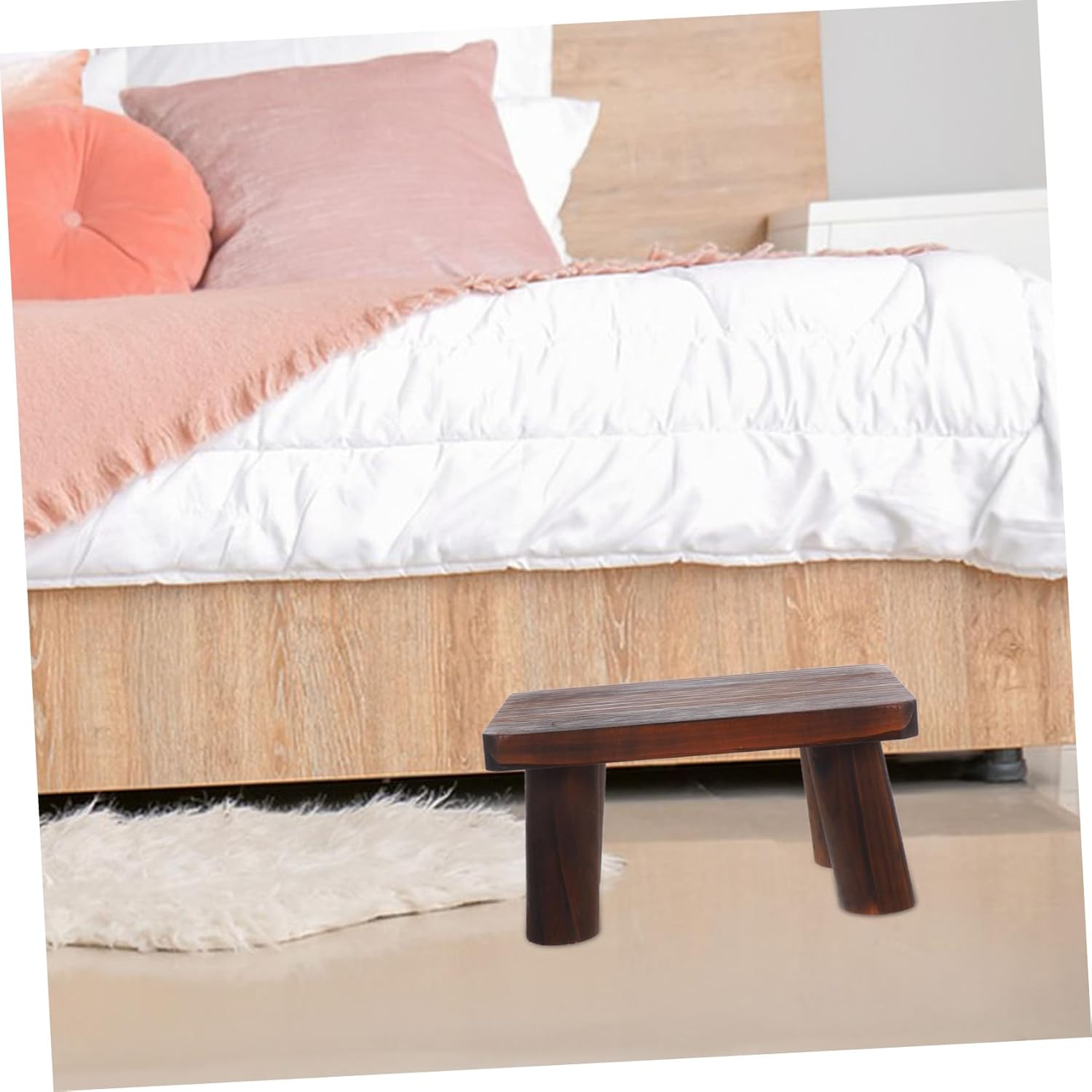 Wooden Step Stool for Seniors Portable Pine Foot Stool Non-Slip Feet for Bathroom Kitchen and Bedroom