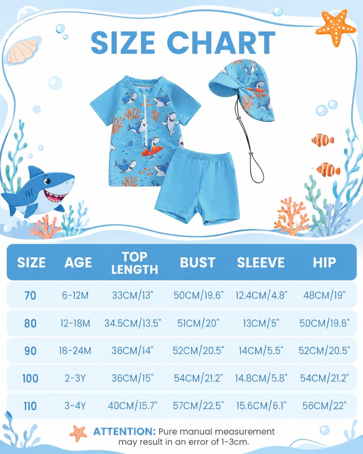JiAmy Maillot de bain 3 pièces Rashguard à manches courtes pour bébé garçon avec maillot de bain