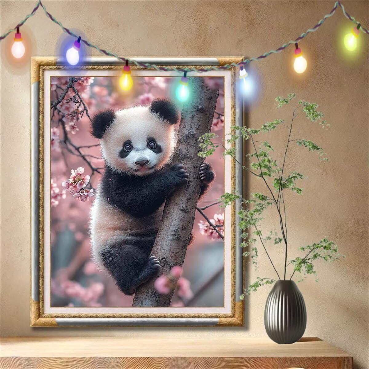 5D Diamond Painting Kit pour Adulte,DIY Panda roux,Fleur de cerisier Peinture Diamant Kit,Cristal Art Peinture Broderie Diamant (90x120cm),Diamant Point de Croix pour Décoration Intérieur 57F-4108