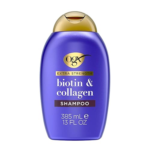 OGX Champú voluminizador extra fuerte de biotina y colágeno grueso y completo con vitamina B7 y proteína de trigo hidrolizada para cabello fino
