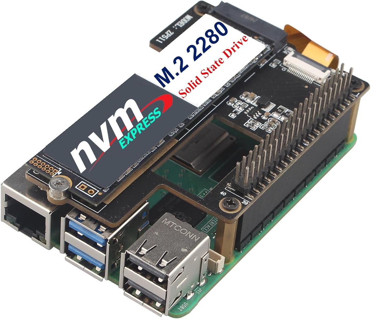 ZP511 PCIe a M.2 Key M NVMe HAT SSD Placa adaptadora de disco duro PIP PCIe Placa periférica para Raspberry Pi 5 Soporte M.2 SSD 2230 2242 2280