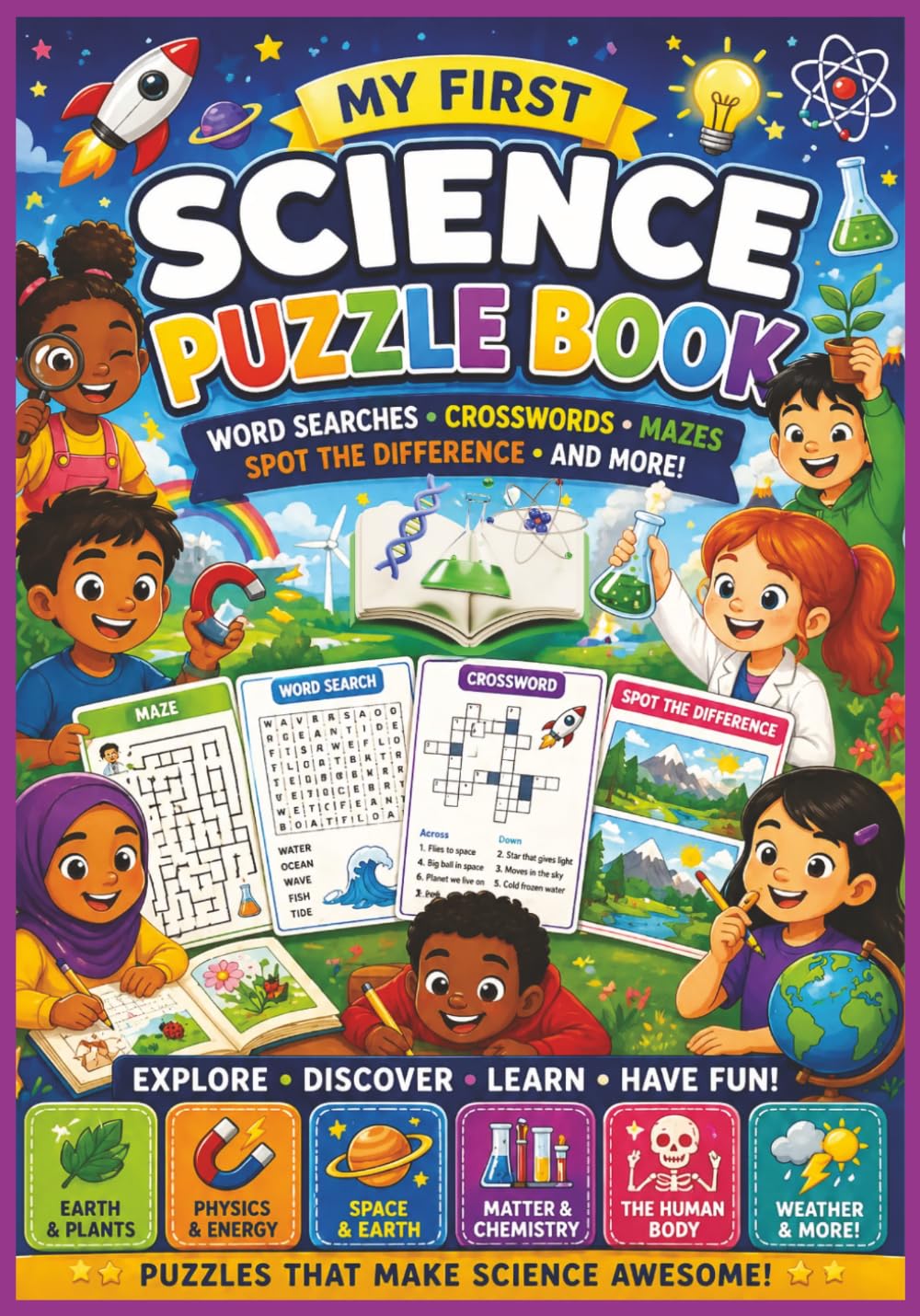 My First Science Puzzle Book for Kids (Ages 6-10): Word Searches, Crosswords, Mazes, Spot the Difference | Fun STEM Activity Book for Learning and Brain Development