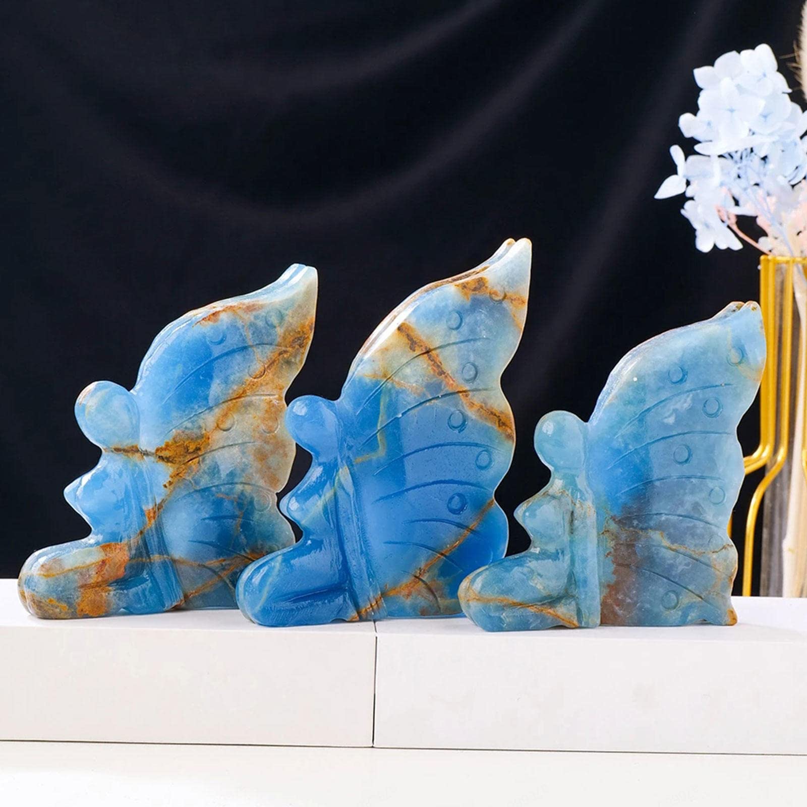 青色アゲートの置物 Amazon.co.jp: 自然治癒結晶 ブルーアゲートバタフライメスモデル