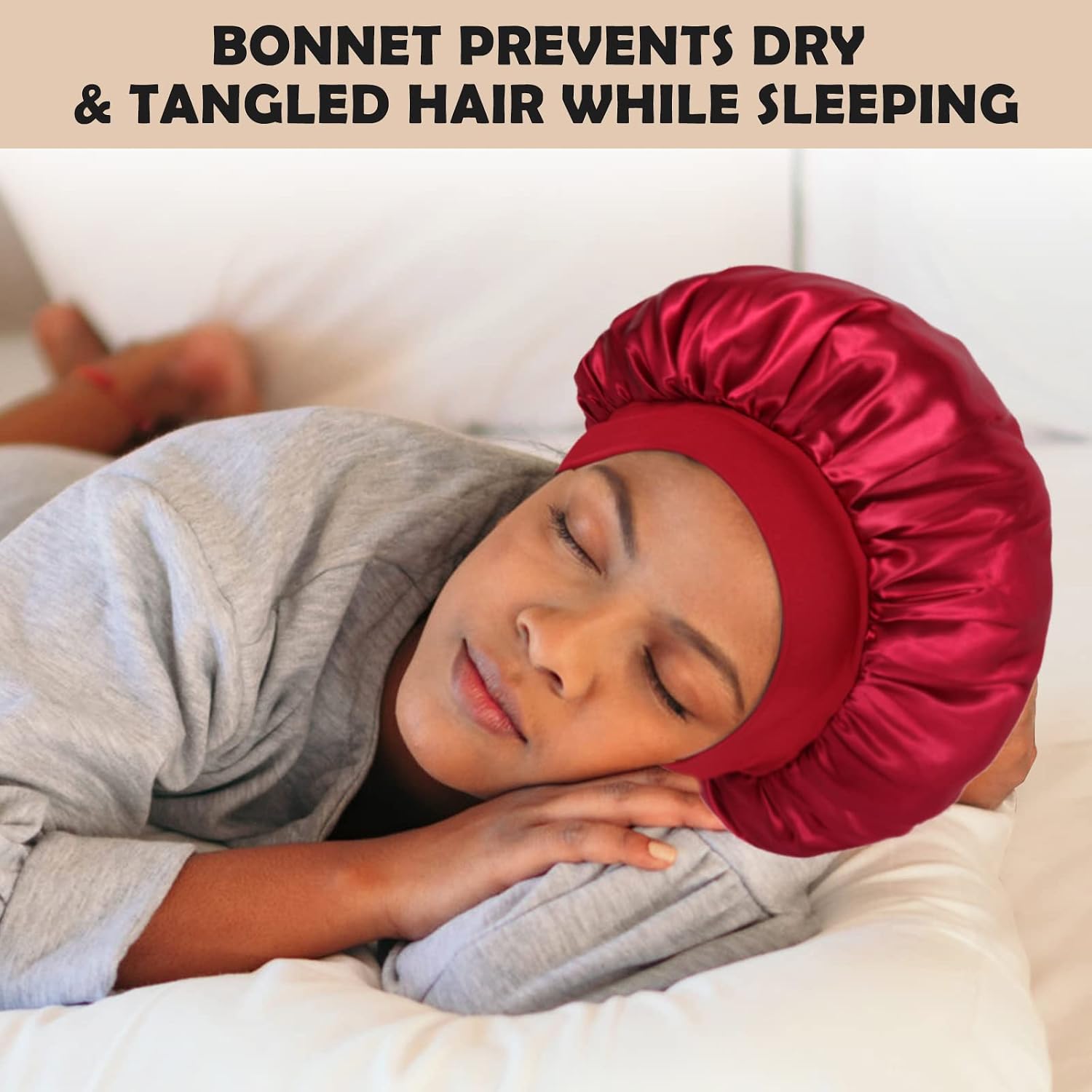 2Pcs Satin Bonnet, Hair Bonnet for Sleeping, Elastic Wide Band Shower Cap