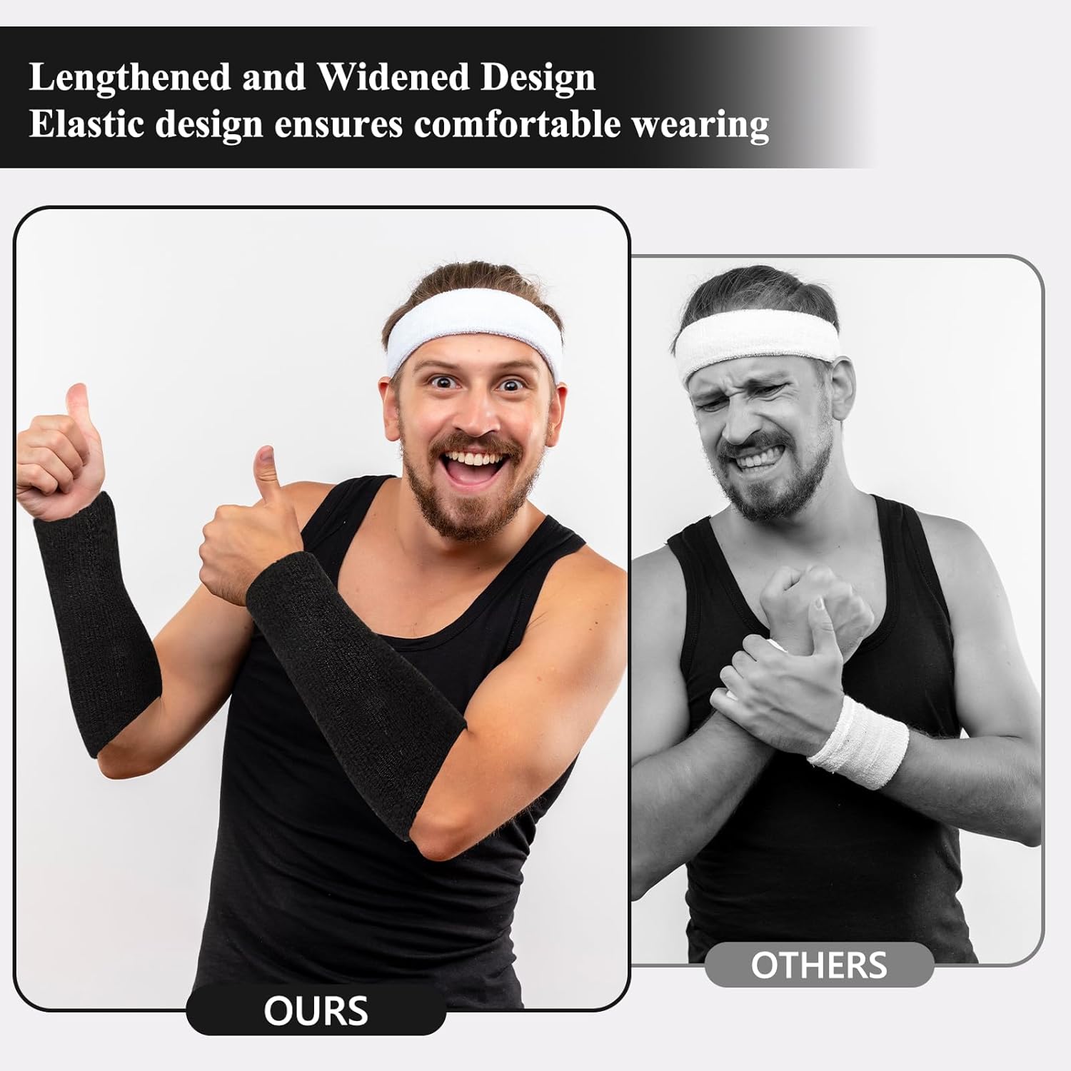 2 Pcs 9 Inch Long Wristbands Sweatbands Black Large Sweat Bands Wristbands Wrist Sweatbands Bulk Arm Sweat Bands for Men Women Weight Loss Football Workout - Image 7