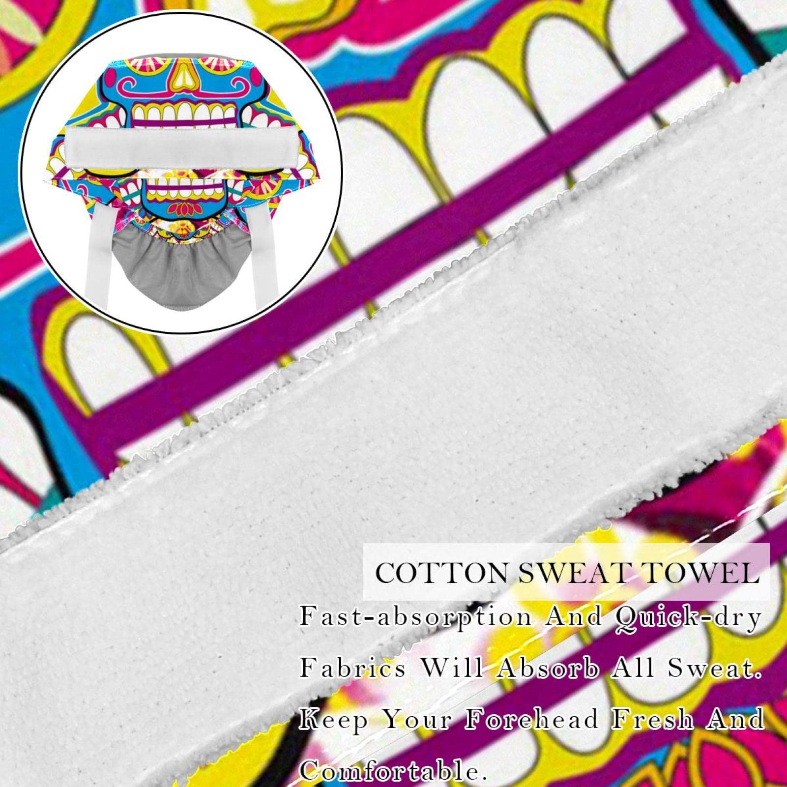 IROLSKDNFH 2 Pcs Women’s Working Caps with Button Colorful Skull Psychedelic Long Hair Cover Ribbon Lace-Up Hat