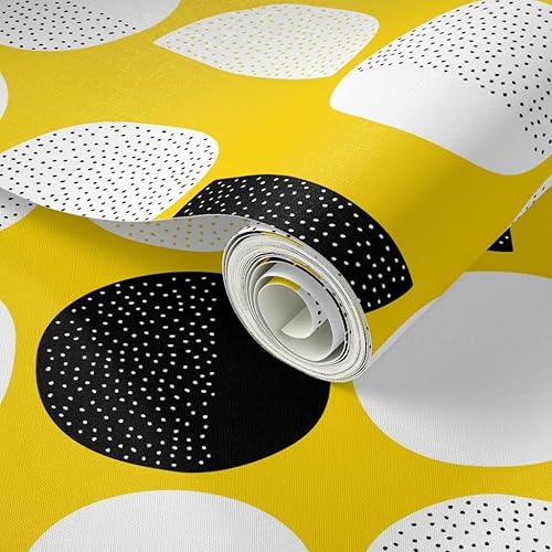 Miniatura 2 de Spoonflower Peel & Stick Wallpaper Swatch - Moon Cycle Mod Yellow Abstract Circles Minimal Dots Scandi Retro Baby Custom Removable Wallpaper
