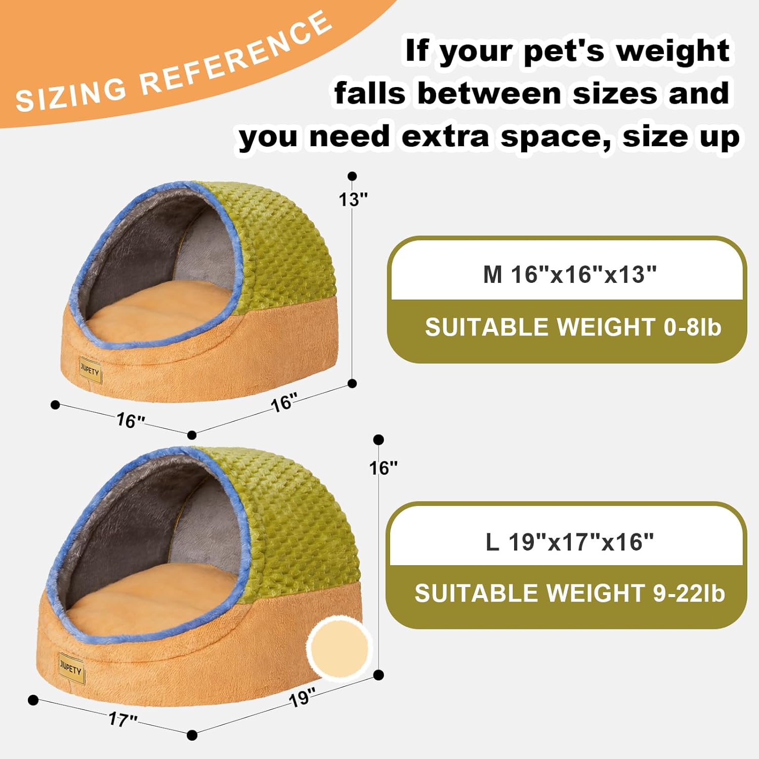 Jiupety Cute Cat Beds for Indoor Cats, Cat Cave Bed for Kittens, Hideaway Cat House for Cat & Small Dog with Anti-Slip Bottom, Washable Removable Cushion, L(19"x17"x16"), Green