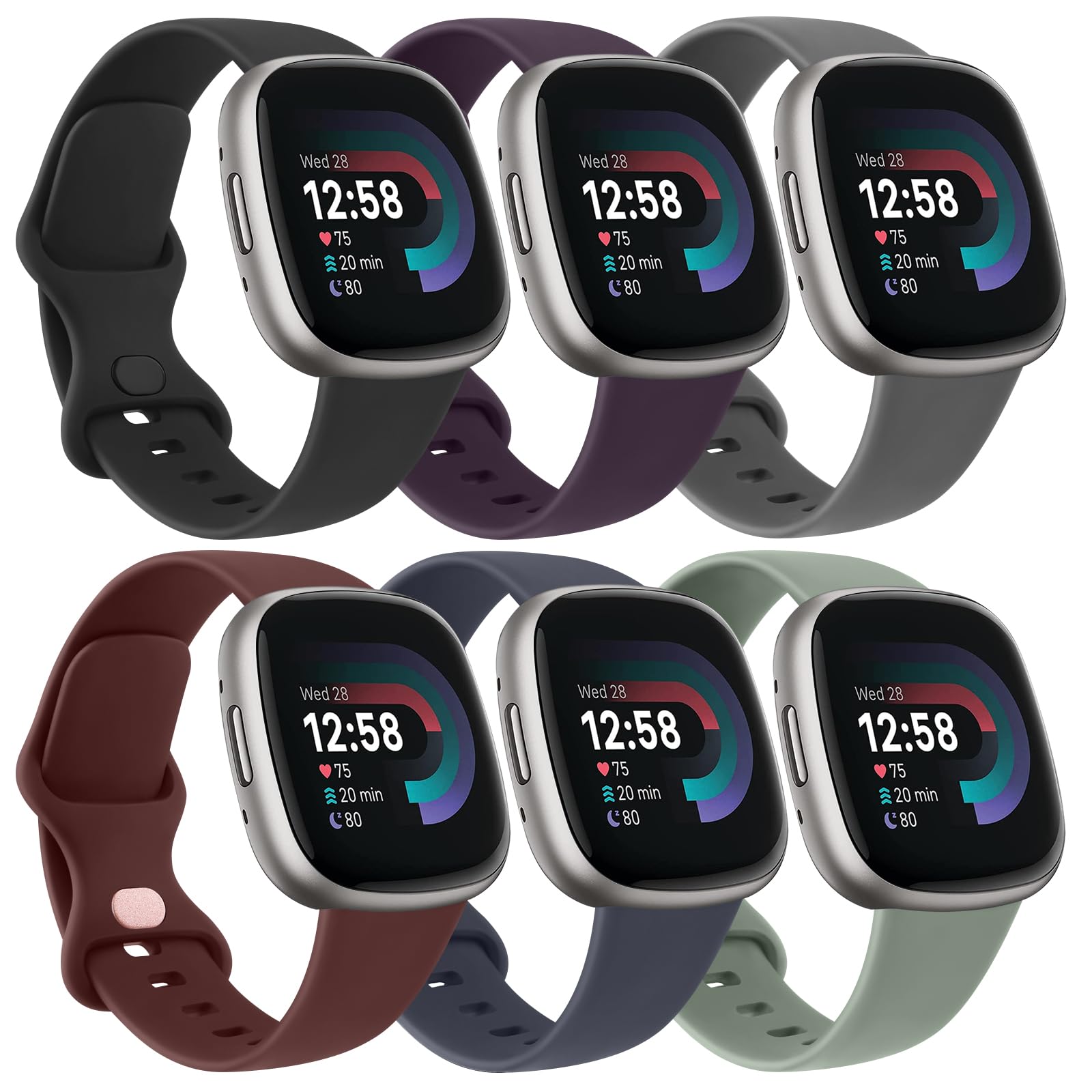 Vancle Band for Fitbit Versa 4 / Versa 3 Bands, Fitbit Sense 2 / Sense Bands Women Men[6 Pack], Classic Soft Sport Replacement Strap