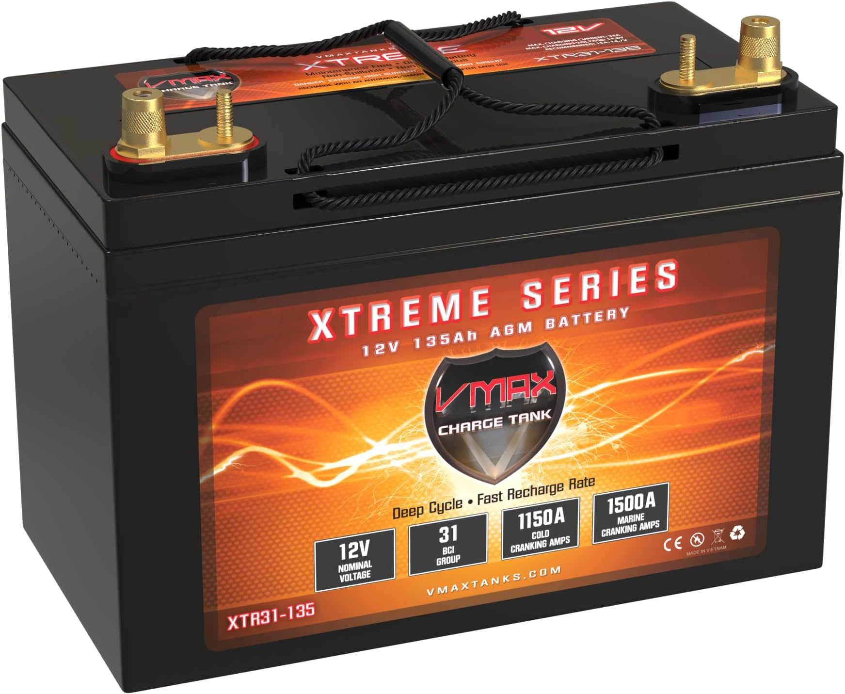 VMAX XTR31-135 12V 135AH Vmaxtanks AGM Sealed Deep Cycle 12V 135AH 800CCA Deep Cycle Group 31 Battery