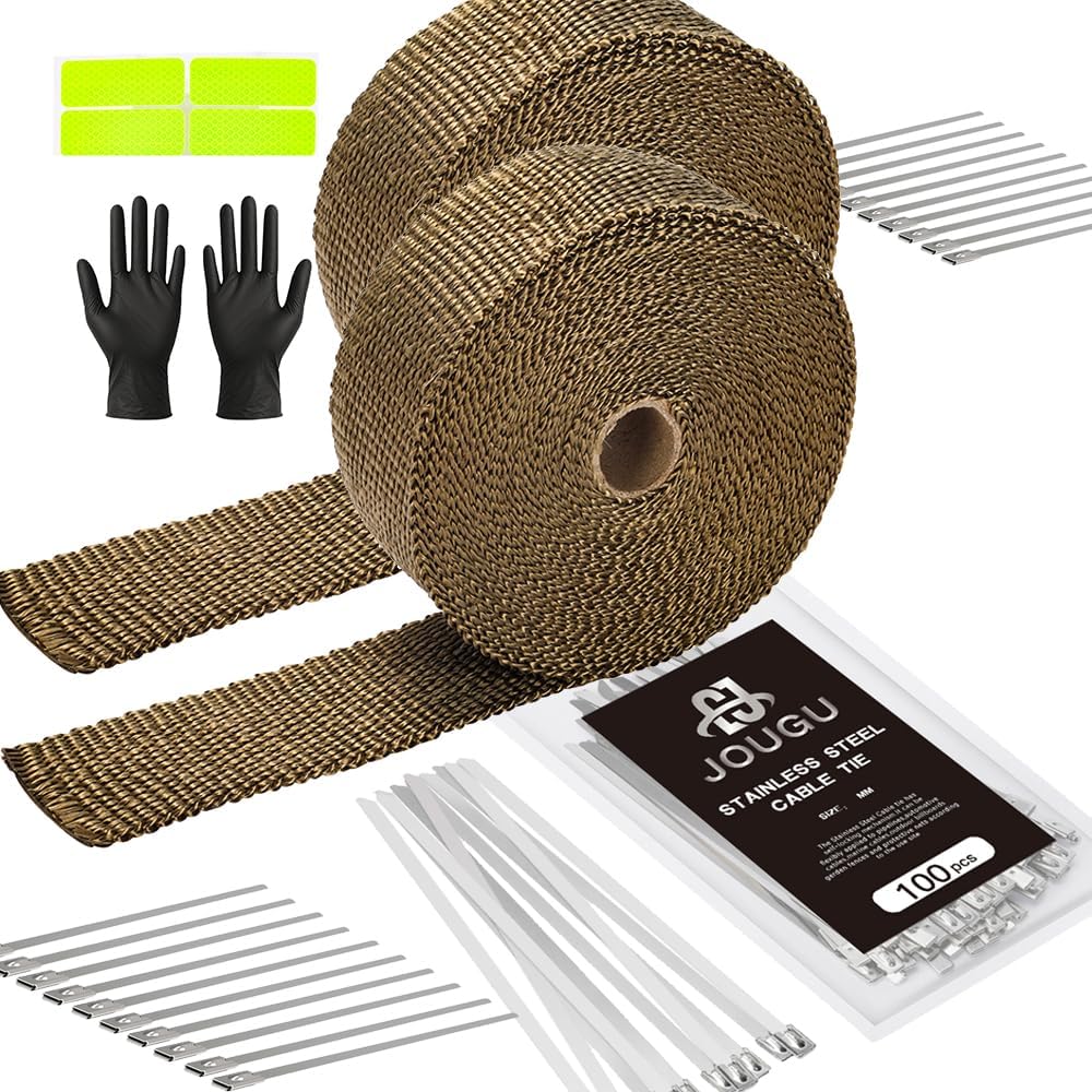 Exhaust Heat Wrap Roll 2" x 50' Titanium 2 Rolls and Metal Zip Ties 11.8 inch 100pcs 304
