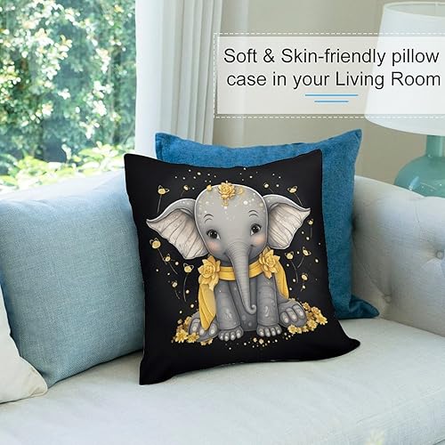 Miniatura 8 de Fundas de cojín cuadradas suaves de elefante amarillo y gris de 16 x 16 pulgadas, cojines decorativos para sala para el hogar, sofá, patio,