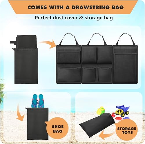 Miniatura 7 de FINPAC Organizador y almacenamiento para maletero de automóvil, organizador desmontable para colgar en el respaldo del asiento con cremalleras,