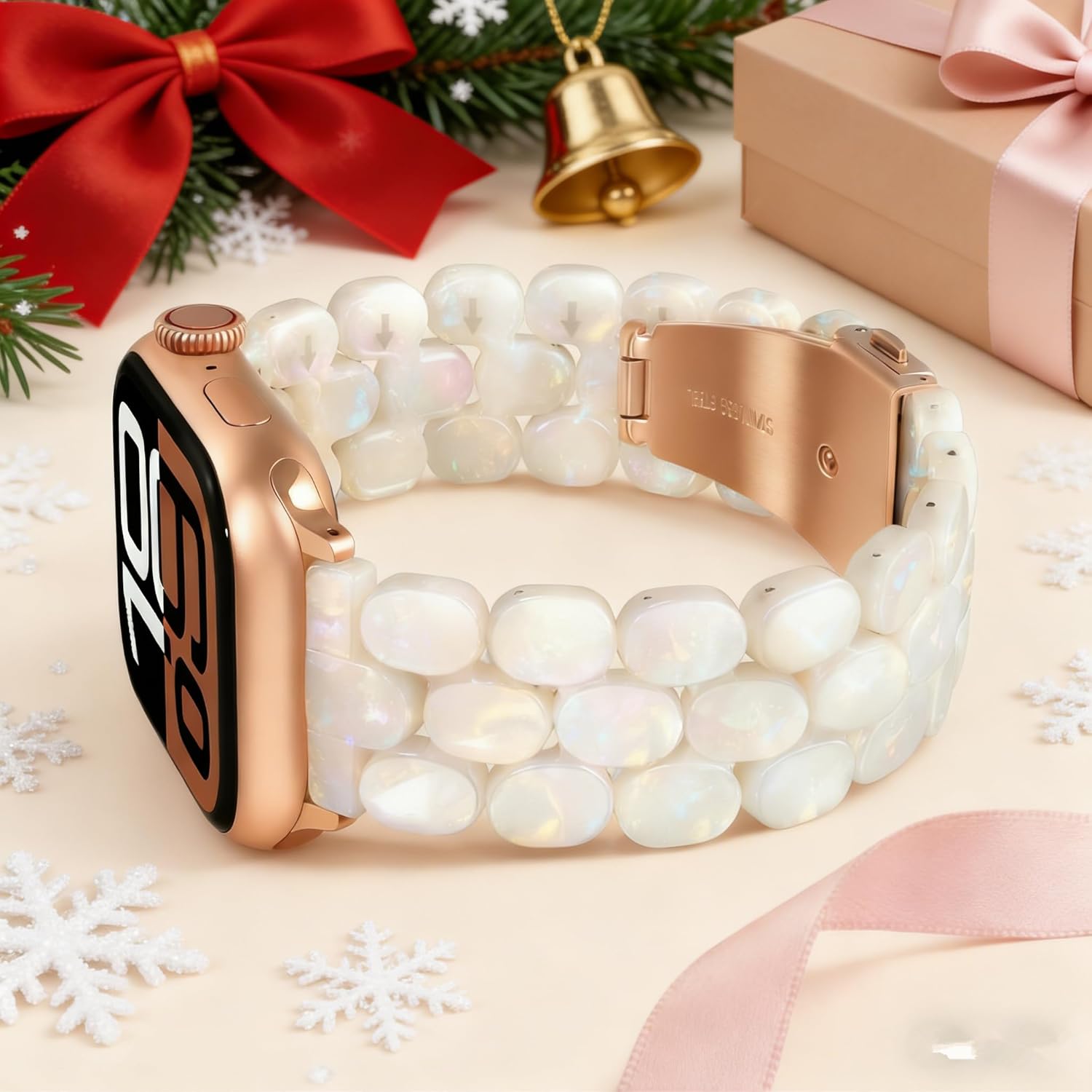 V-MORO Resin Bracelet Compatible with Apple Watch Band 40mm/41mm/42mm/38mm Women Fashion Cute Wristband for iWatch Series 11/10/9/8/7/6/5/4/3/2/1/SE Lightweight Dressy Fancy Strap(Colorful Ivory White) - Image 6