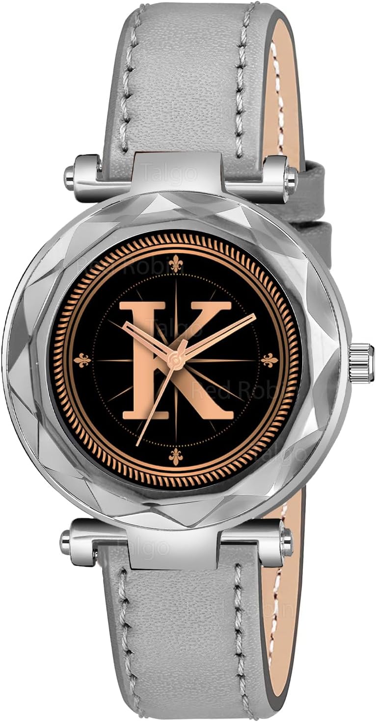 Analog Round Black Dial Alphabet K Design Silver Case Stylish Strap Classic Design Fancy Wrist Watch for Women and Girls, Pack of 1 - Alpha-K-GEN-SL