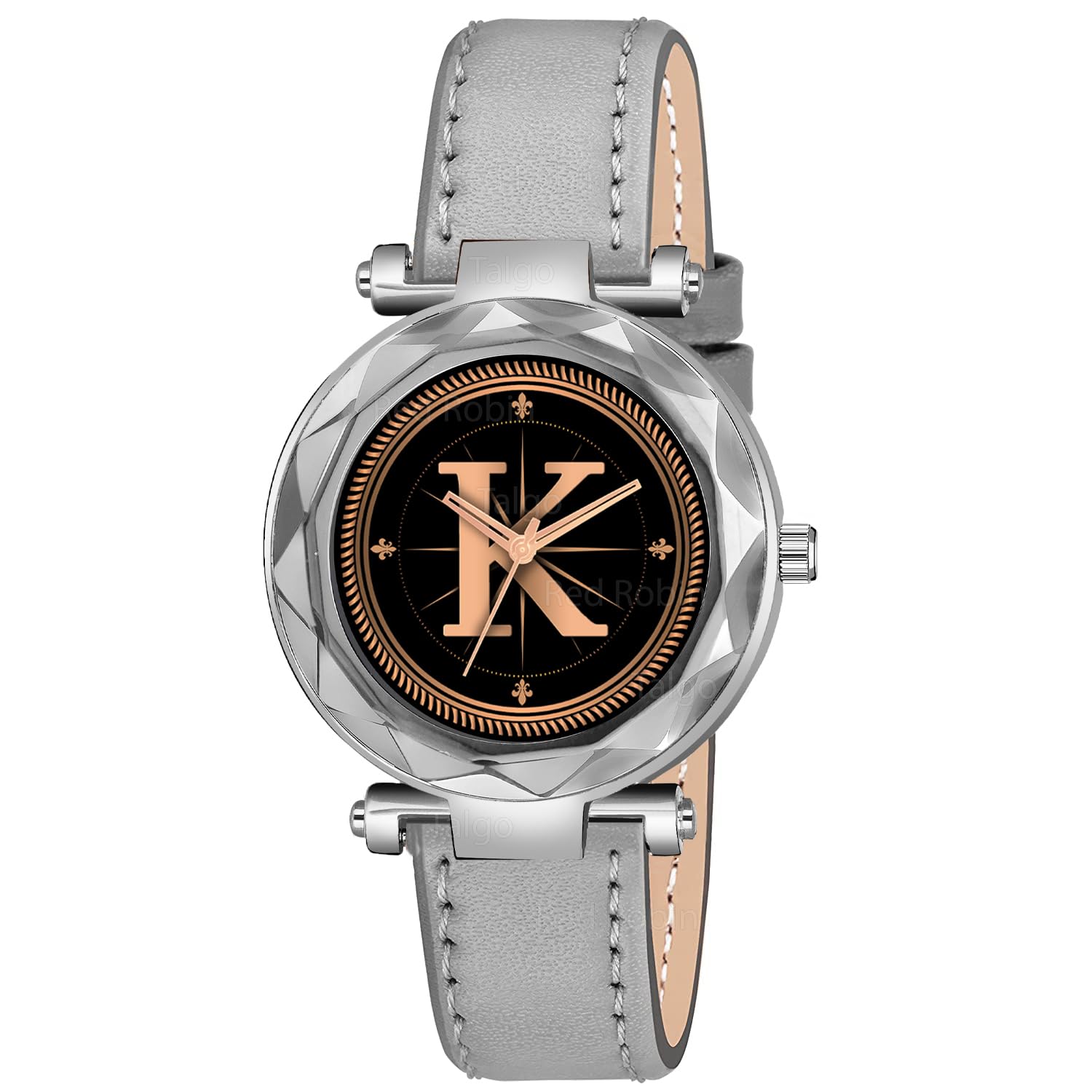 Sky Mart Analog Round Black Dial Alphabet K Design Stylish Grey Leather Strap Classic Design Fancy Wrist Watch for Women and Girls, Pack of 1 – Alpha-K-GEN-SL-Gry-L
