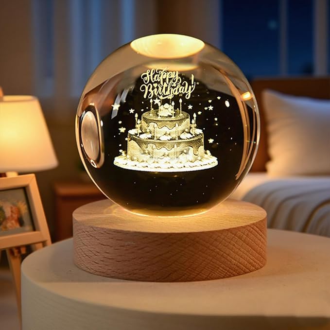 GNMMZOGP Birthday Gift for Kids, 3D Crystal Ball Night Light with Remote- K9 Crystal Calming Sensory Lights,16 Color Changing Mood Lamp,Wood Base Christmas,Bedroom Decor photo 3
