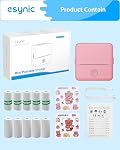 eSynic Rechargeable Mini Sticker Printer Machine-Portable Bluetooth mini impresora portátil with Inkless Printing for Study Notes/Journal/Photos Includes 10 Rolls Adhesive & Thermal Paper