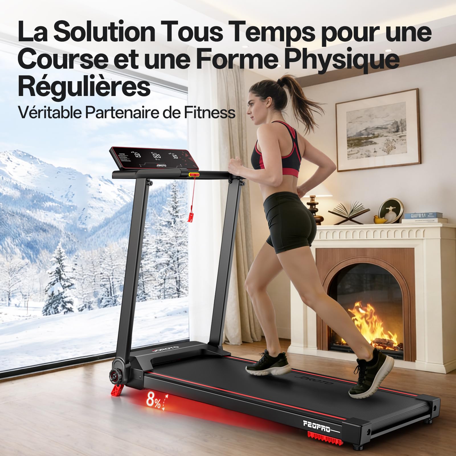JOROTO Tapis de Course Pliable Moteur 2,5PS Inclinaison 8% Vitesse 1-12 KM/H Écran LED Poids Max 130KG