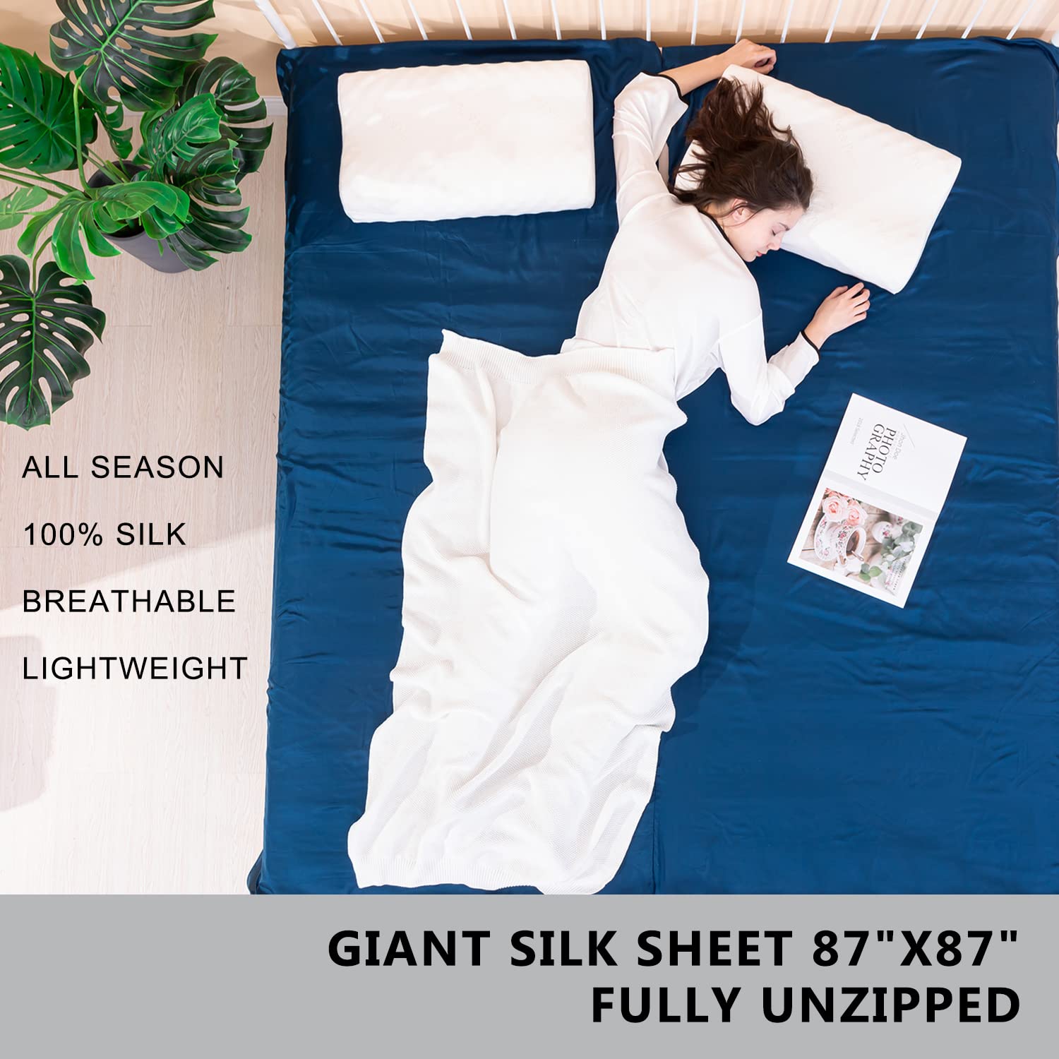 Sacco Nanna In Seta 100% Gelso – 221x109 Cm, Cerniere Integrali, Leggero (252g) – Per Viaggi, Hotel, Campeggio - 3