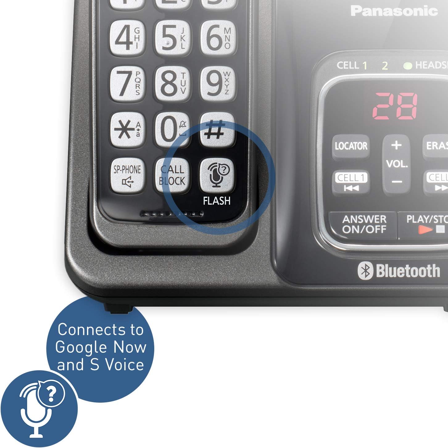 Uр Tо 40% оƒƒ Panasonic Rugged Link2Cell Bluetooth Cordless Phone with Voice Assist, One-Touch Call Block and Answering Machine - 4 Standard Handsets + 1 Rugged Handset - KX-TGD585M2 (Black)
