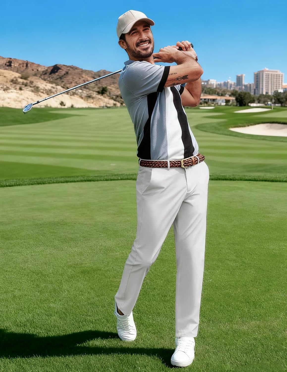 PJ PAUL JONES Men's Golf Pants Casual Stretch Slim Fit Tapered Dress Pants Lightweight Wrinkle Free Trousers - Image 3