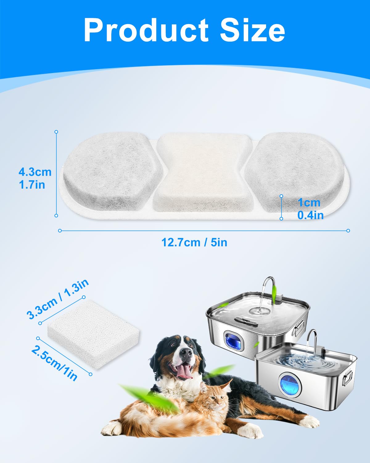 Filtro de fuente de agua para perros, compatible con MAILOFY de 11,623.3 g/3.2 galones/12 L, fuente de agua grande para mascotas, filtros y esponjas, sistema de filtración de 4 capas para