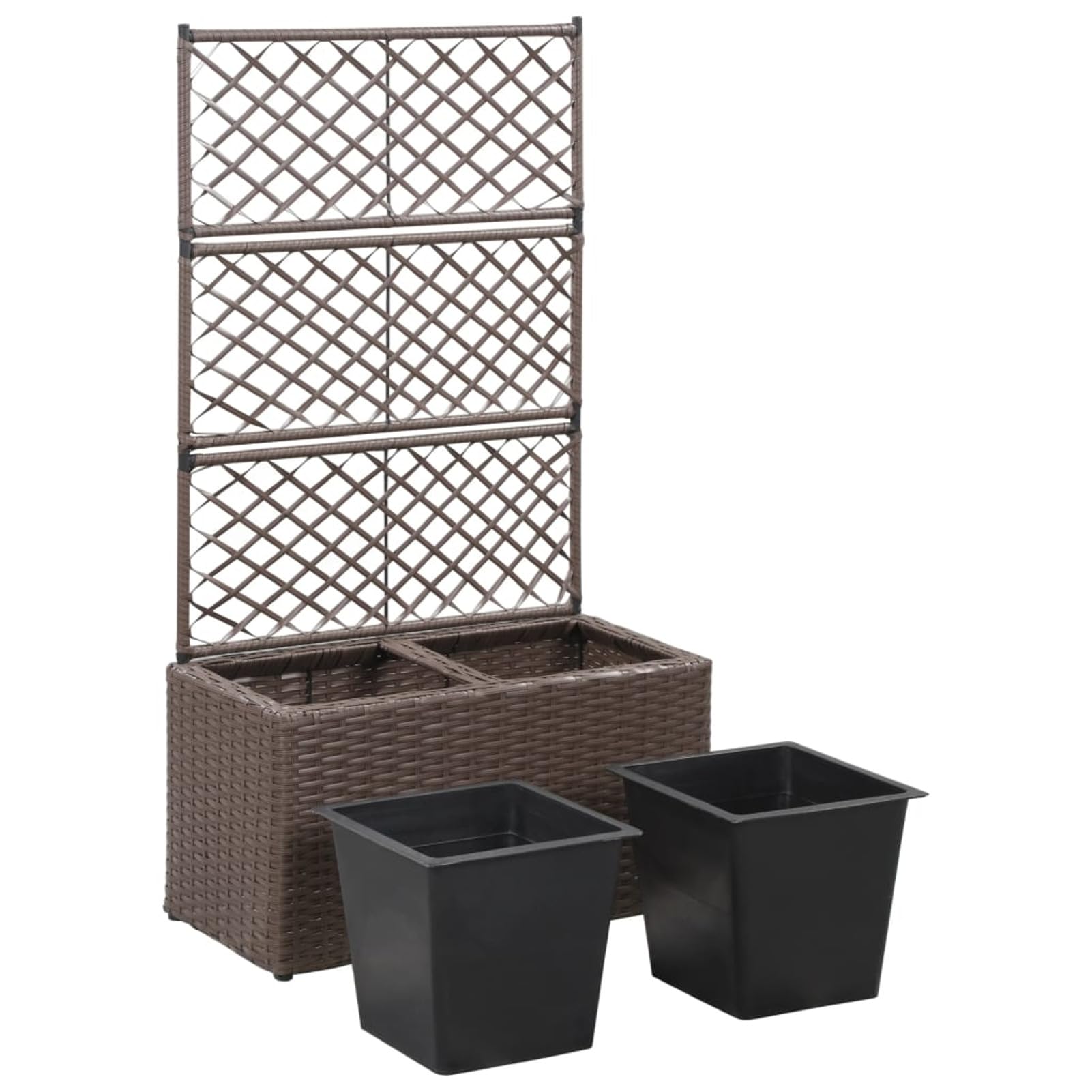 Homgoday Podniesiona kratownica 2 doniczki 58 x 30 x 107 cm, polirattan, brązowy, dekoracja, kratka na kwiaty do ogrodu, donica na zewnątrz, skrzynka na kwiaty, balkon