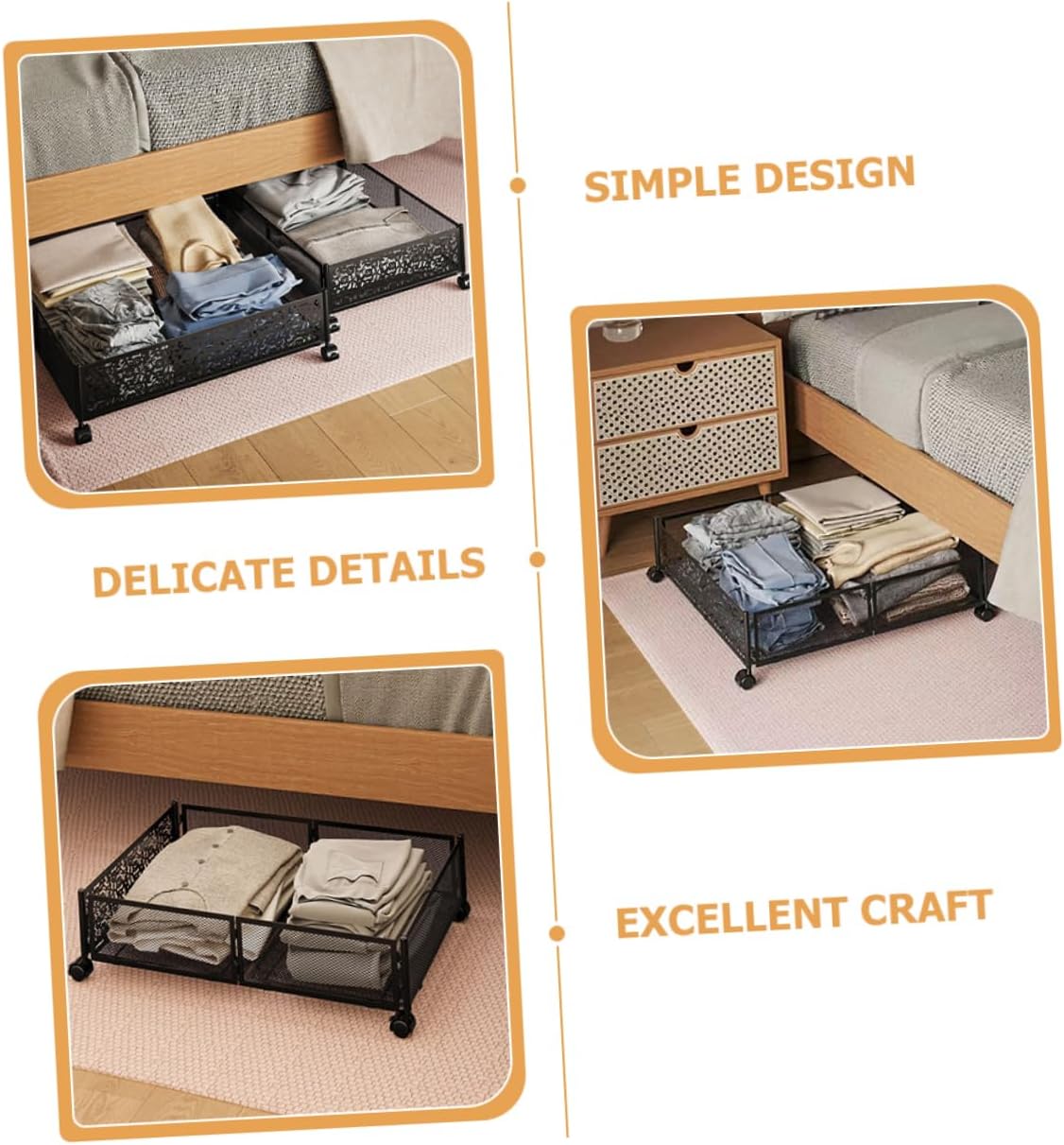 DOITOOL under Bed Storage Rack Stainless Steel Organizer for Clothes Easy Installation Space-saving Design for Bedroom Living Space Mesh Structure