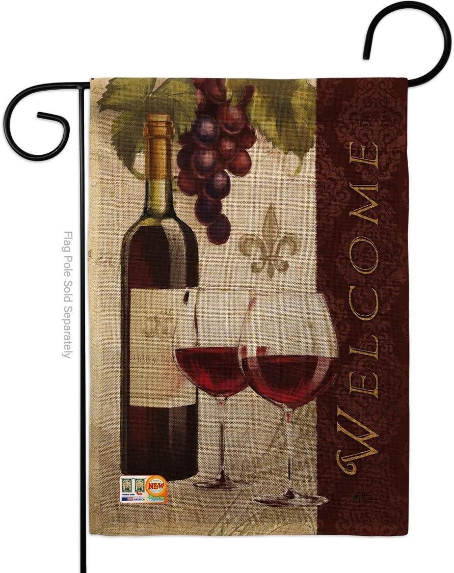 Welcome Wines Burlap Garden Flag Beverages Wine Drink Fruits Cheese Sangria White Red Rose Dessert Sparkling Small Decorative Gift Yard House Banner Double-Sided Made In USA 13 X 18.5