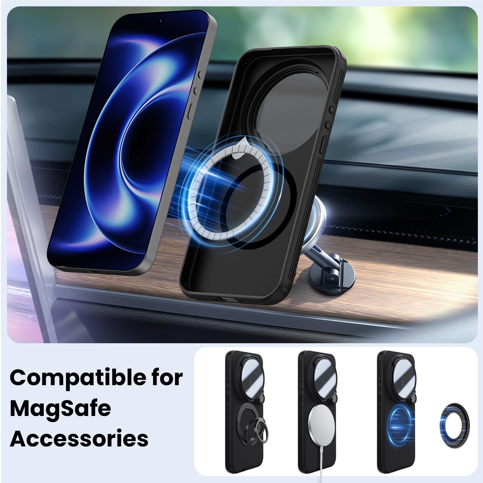 Nillkin Magnética Funda para Xiaomi 17 Ultra 5G, CamShield Prop Cover con Soporte Negro Transparente, Antigolpes y Resistente a Arañazos, Compatible con Xiaomi 17 Ultra 6.9" 2026 - Negro