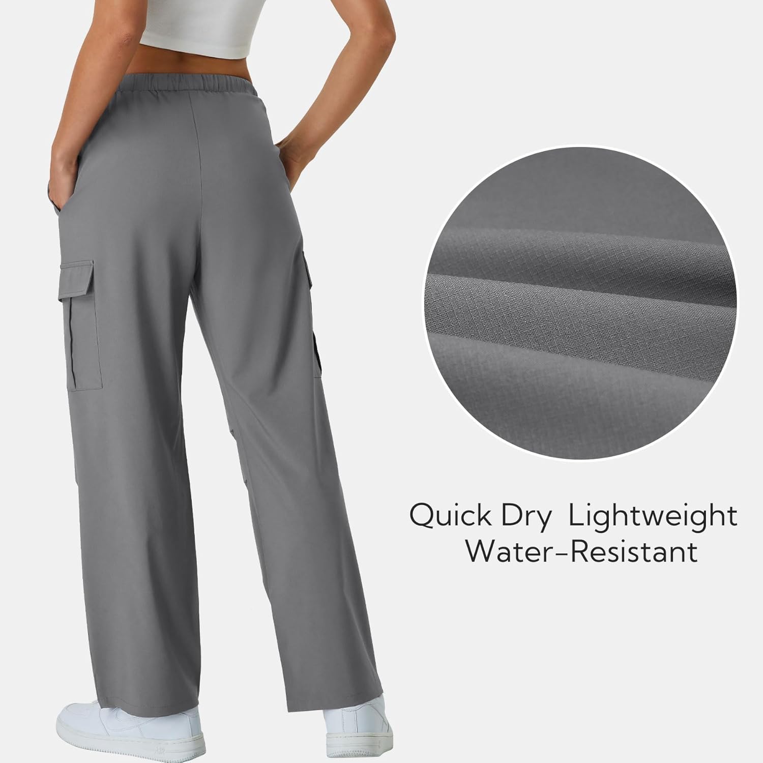 keriffe Women's Cargo Pants Quick Dry Lightweight Water-Resistant Hiking Pants Elastic High Waisted Drawstring 4 Pockets - Image 5