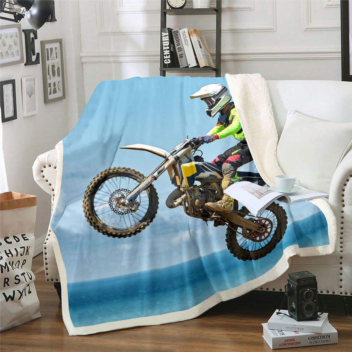 Coperta In Flanella Per Bambini Con Motivo Motocross – 76x101 Cm – Morbida Peluche Per Lettino E Gioco