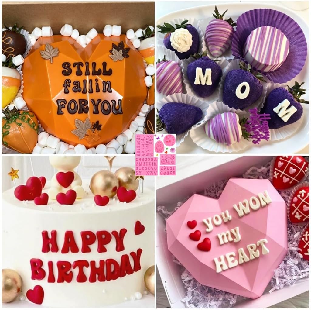 Letter Silicone Molds Alphabet Mold for Chocolate,6 Pcs Letter Number Flowers Butterfly Heart Shaped Fondant Molds for Making Strawberries,Candy,Gummy Cake Decorating image 4