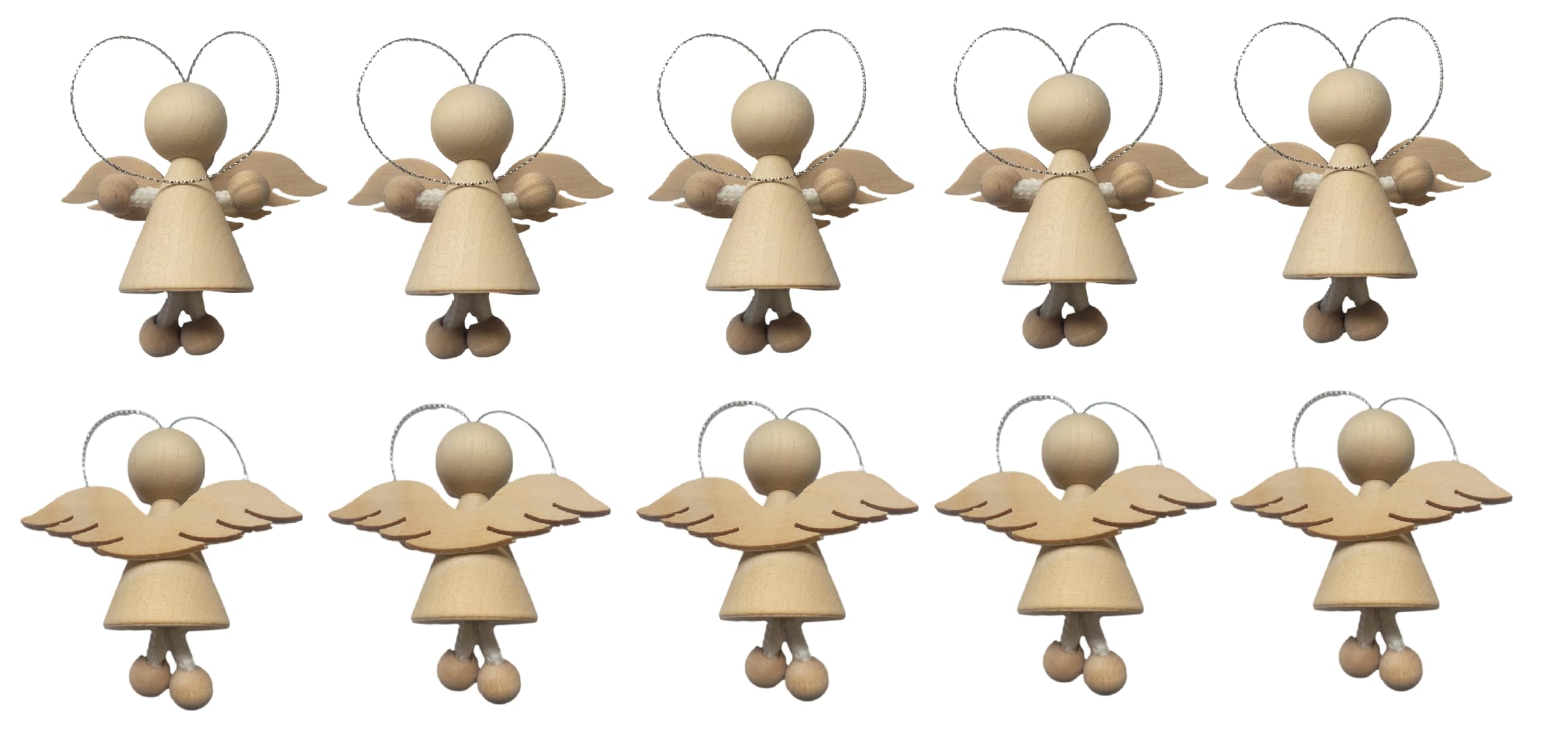 Wooden World Beige - Set Of 10 Christmas Tree Ornament X-Mass Little Pendant Angel