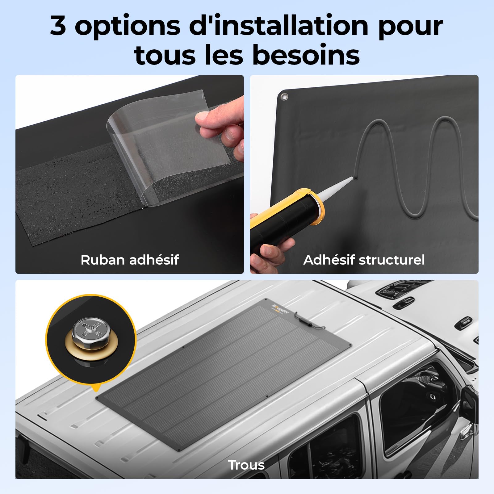 BougeRV Arch Pro 200 Watts Panneau Solaire Souple Anti-Ombrage avec 28 Diodes Bypass, N-Type Fibre de Verre 16BB Cellule Mono 25% Haute Efficacité, Camping-car Bateau Jardin Batteries 12/24V | Panneau solaire monocristallin flexible à 270° - 16BB - Effica