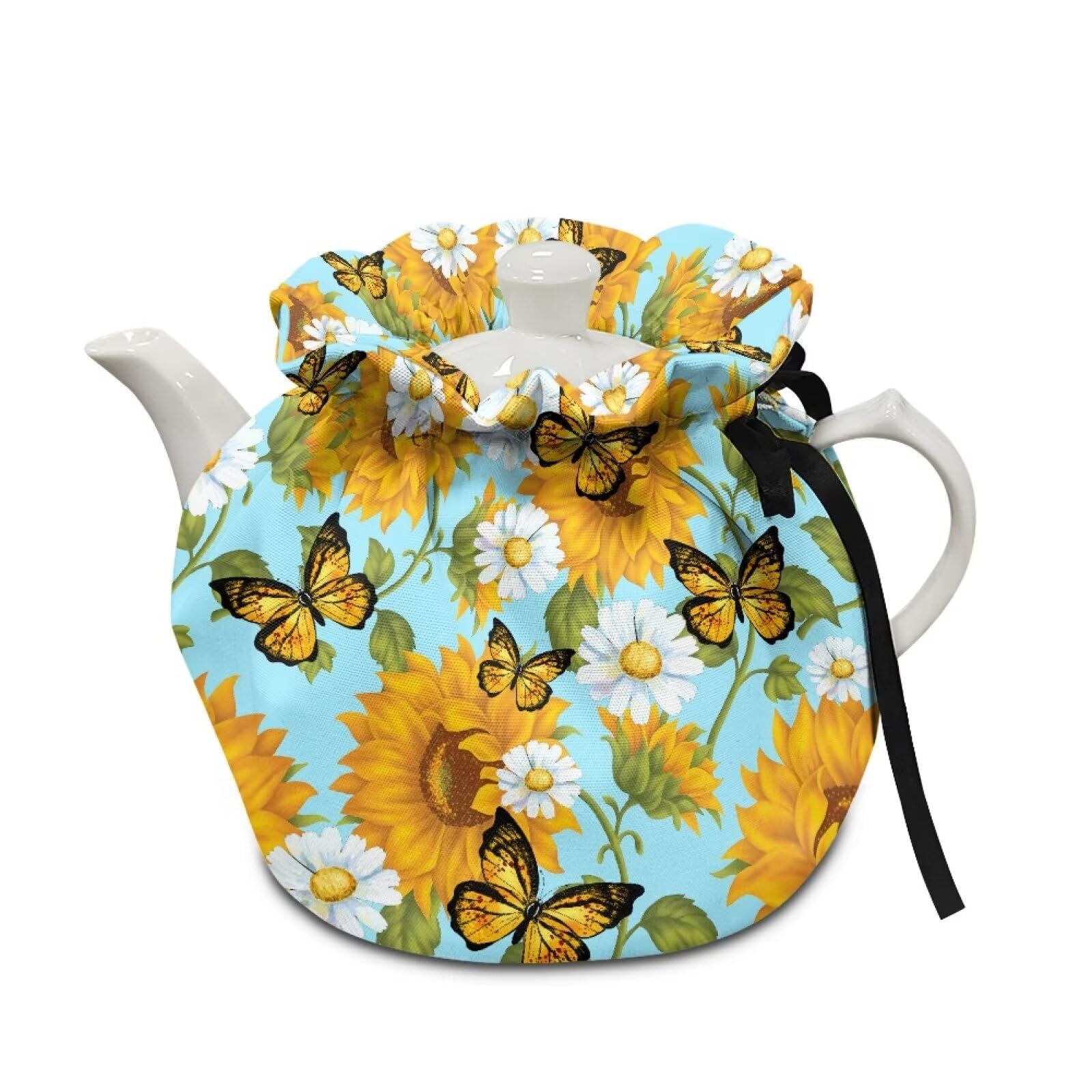 Sunflower Daisy Butterfly Tea Cozy for Teapot, Breakfast Warmer Keep Warm, Stain Resistant Kettle Covers Decorative Accessories for Home Kitchen