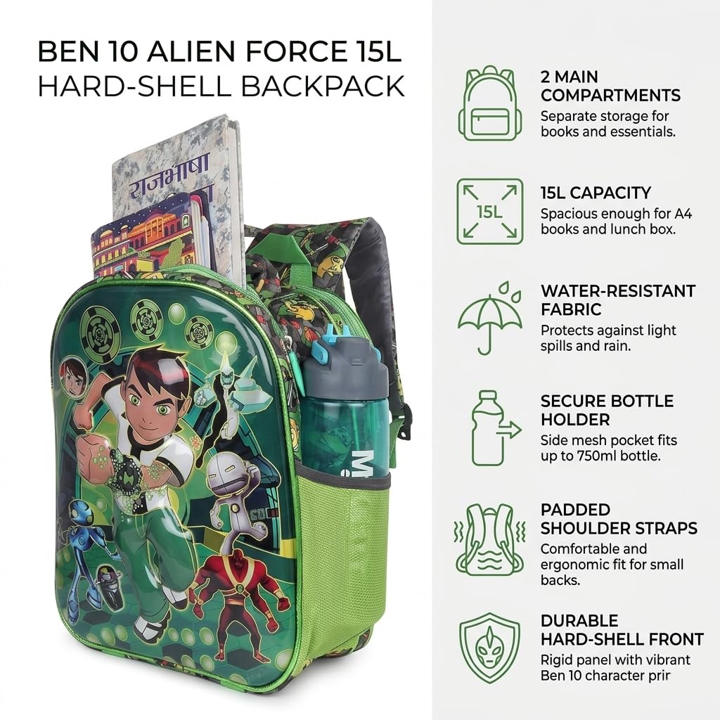 Stylbase 2 Compartments 3D School Bag for Boys and Girls Cartoon Printed Waterproof Backpack Bag Ideal for Small Kids Bag UKG Nursery 1st Class 5-7 Years 14 Inches, 20 liters, Green 3