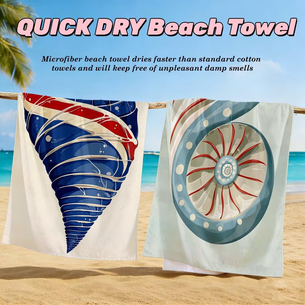 Juego de 2 Toalla Playa Grande 100x200 cm, Secado Rapido Toalla Microfibra Gimnasio, Antiarena Toallas de Playa Simple, Grande Ligera Compacta Toallas Microfibra Mujer Hombre para Viaje Piscina -5076