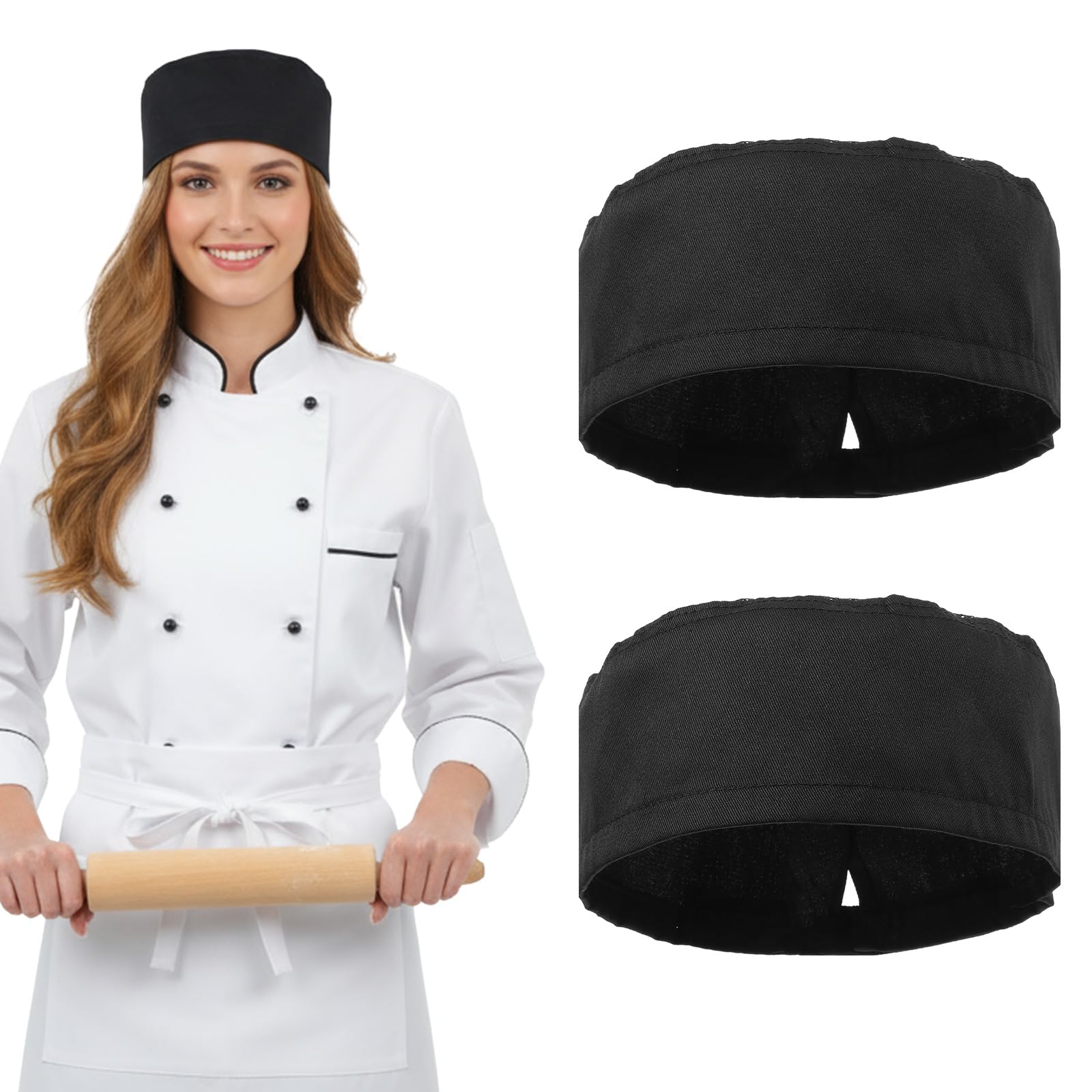 Grevosea 2 sztuki czapek kucharskich, uniseks, czapka kucharska z bawełny, regulowana czapka kucharska, czapka piekarnicza, profesjonalna siatka na włosy, kuchnia, hotel, restauracja, kapelusze
