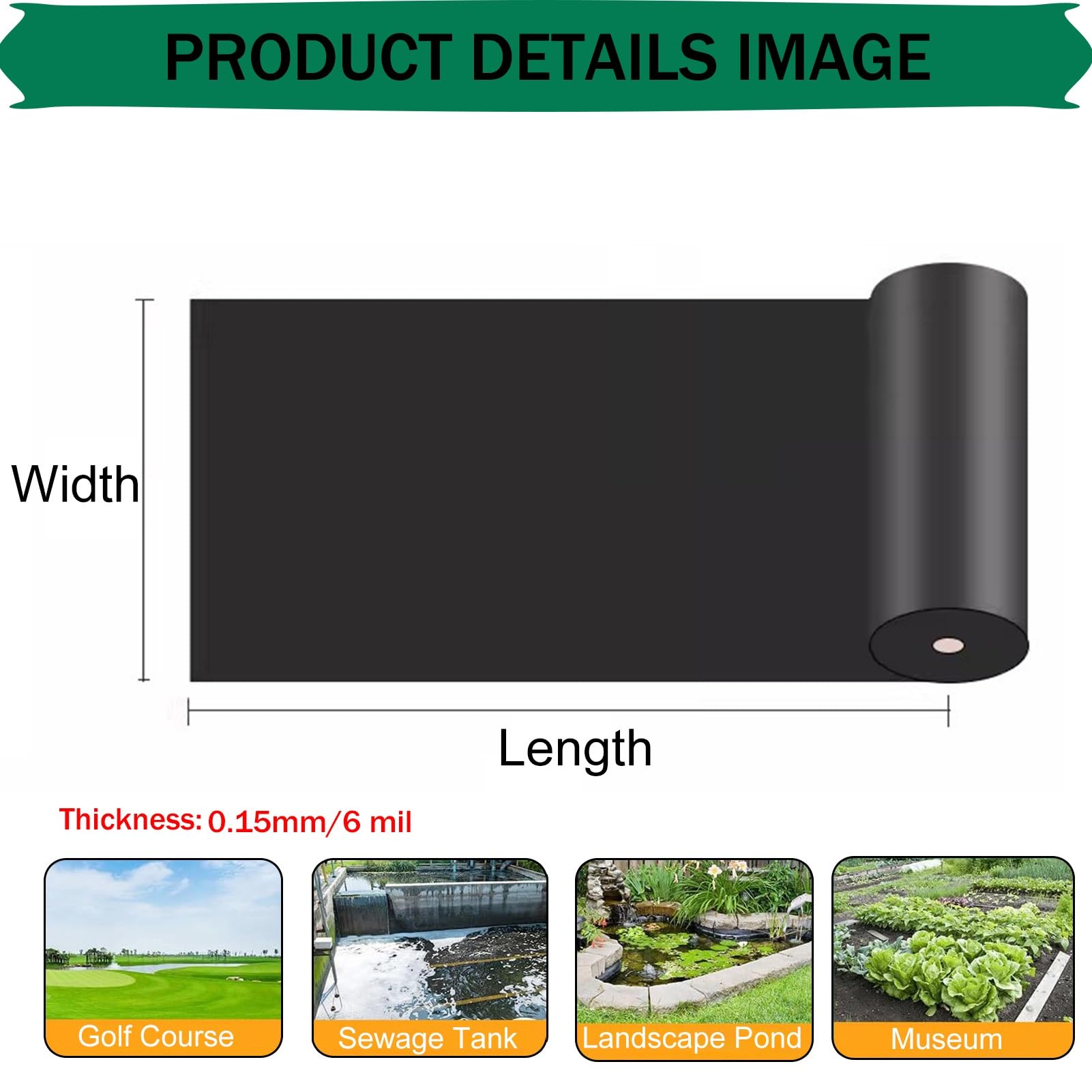 Telo per Laghetto Il Rivestimento per Laghetto da Esterno 6 Milioni È Facile Tagliare, Misura 5-600 Metri Quadrati, Utilizzato per Cascate, Aiuole Giardino, Acquacoltura(5X25M/16.4X82FT)